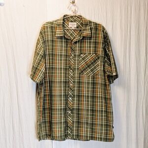 Phat Farm Men's Green-Orange Plaid Short-Sleeve Button-Up Shirt 3XL Hip Hop